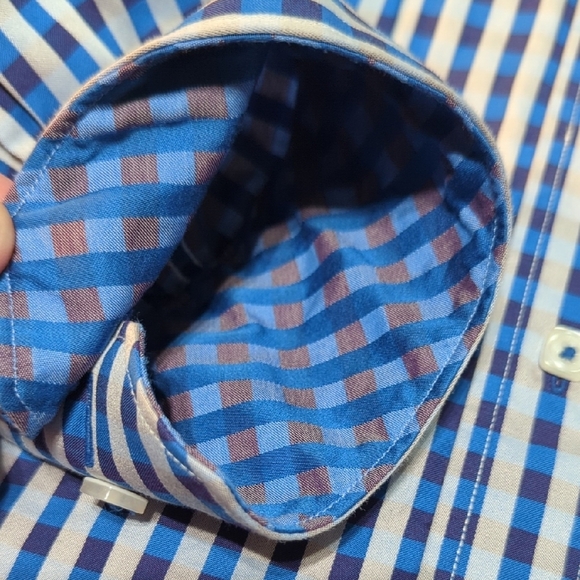Bugatchi Blue and Brown Casual Button Down Shirt - Picture 9 of 16